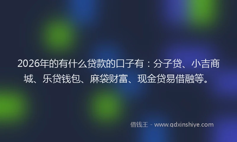 2026年的有什么贷款的口子有：分子贷、小吉商城、乐贷钱包、麻袋财富、现金贷易借融等。