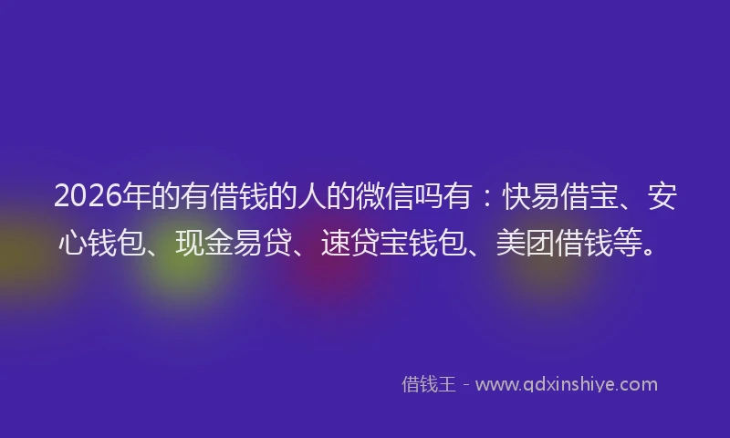2026年的有借钱的人的微信吗有:快易借宝、安心钱包、现金易贷、速贷宝钱包、美团借钱等。