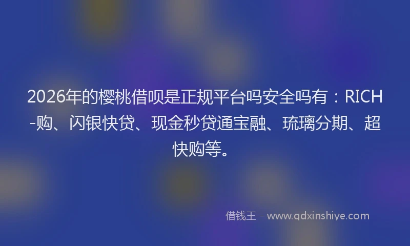 2026年的樱桃借呗是正规平台吗安全吗有：RICH-购、闪银快贷、现金秒贷通宝融、琉璃分期、超快购等。