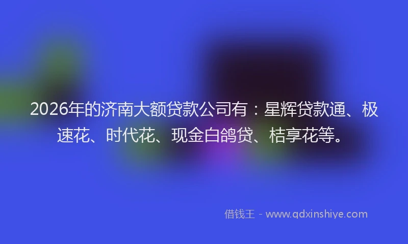 2026年的济南大额贷款公司有：星辉贷款通、极速花、时代花、现金白鸽贷、桔享花等。