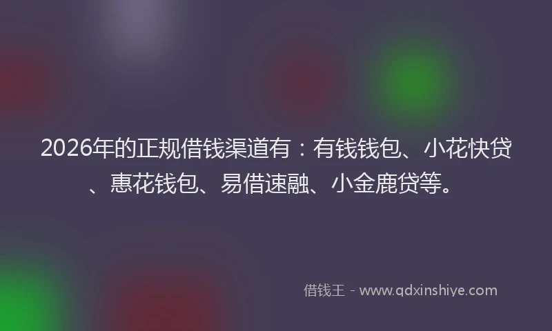 2026年的正规借钱渠道有：有钱钱包、小花快贷、惠花钱包、易借速融、小金鹿贷等。