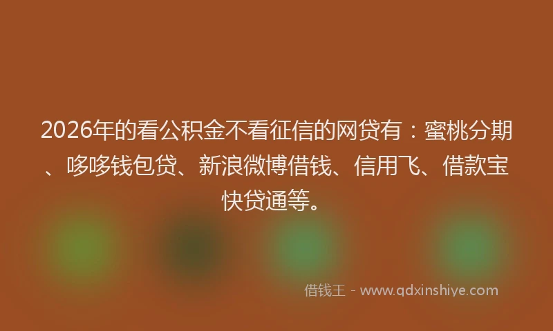 2026年的看公积金不看征信的网贷有：蜜桃分期、哆哆钱包贷、新浪微博借钱、信用飞、借款宝快贷通等。