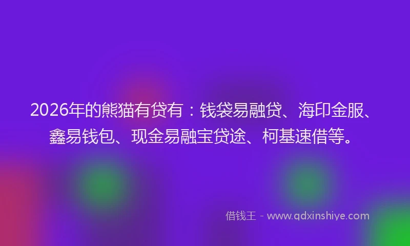 2026年的熊猫有贷有：钱袋易融贷、海印金服、鑫易钱包、现金易融宝贷途、柯基速借等。