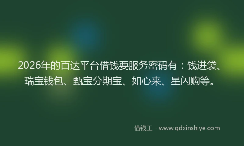 2026年的百达平台借钱要服务密码有：钱进袋、瑞宝钱包、甄宝分期宝、如心来、星闪购等。