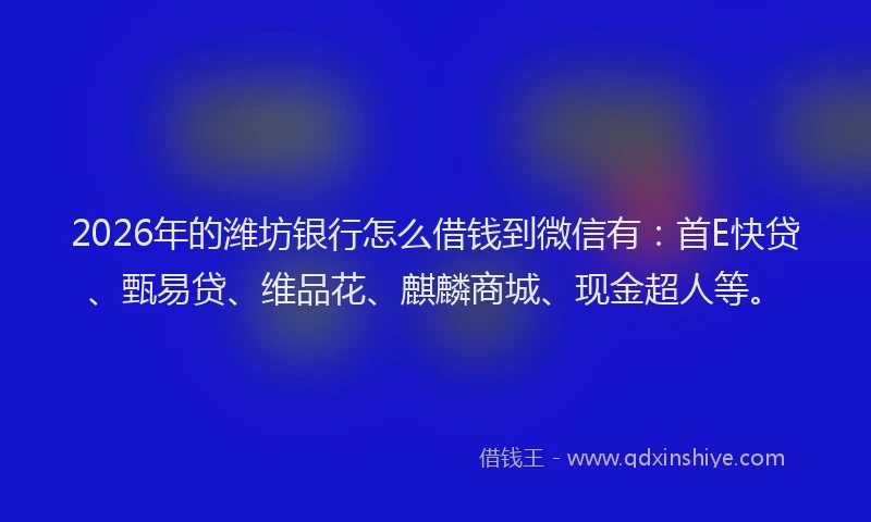 2026年的潍坊银行怎么借钱到微信有：首E快贷、甄易贷、维品花、麒麟商城、现金超人等。