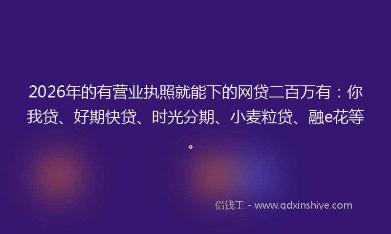 2026年的有营业执照就能下的网贷二百万有:你我贷、好期快贷、时光分期、小麦粒贷、融e花等。