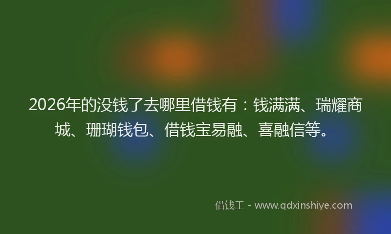 2026年的没钱了去哪里借钱有:钱满满、瑞耀商城、珊瑚钱包、借钱宝易融、喜融信等。