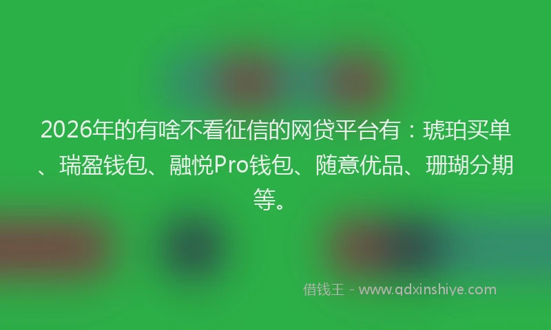 2026年的有啥不看征信的网贷平台有：琥珀买单、瑞盈钱包、融悦Pro钱包、随意优品、珊瑚分期等。