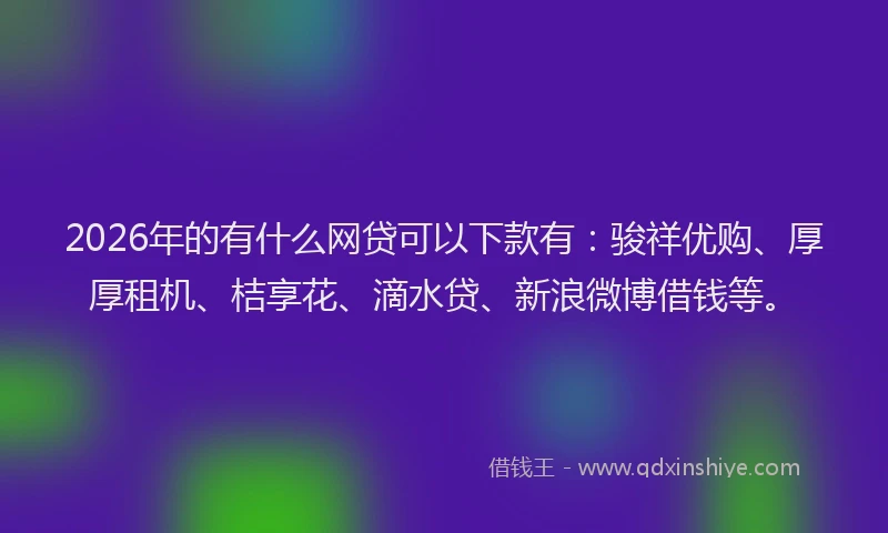 2026年的有什么网贷可以下款有:骏祥优购、厚厚租机、桔享花、滴水贷、新浪微博借钱等。