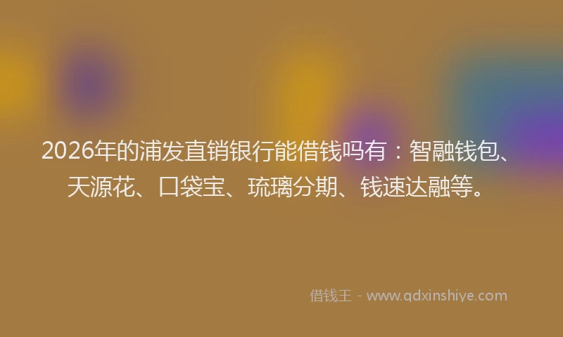 2026年的浦发直销银行能借钱吗有：智融钱包、天源花、口袋宝、琉璃分期、钱速达融等。