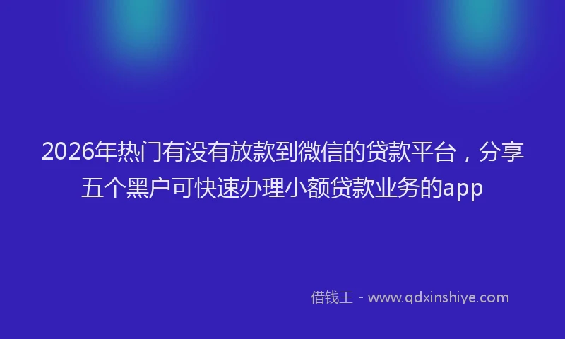 2026年热门有没有放款到微信的贷款平台，分享五个黑户可快速办理小额贷款业务的app