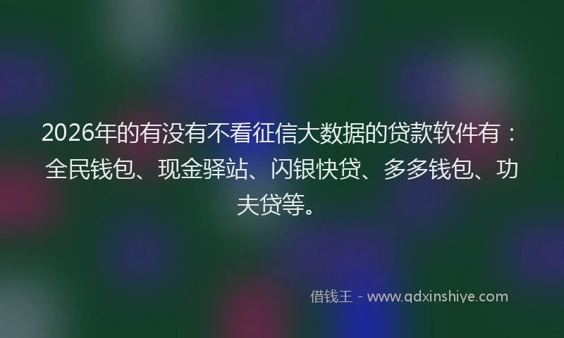 2026年的有没有不看征信大数据的贷款软件有：全民钱包、现金驿站、闪银快贷、多多钱包、功夫贷等。