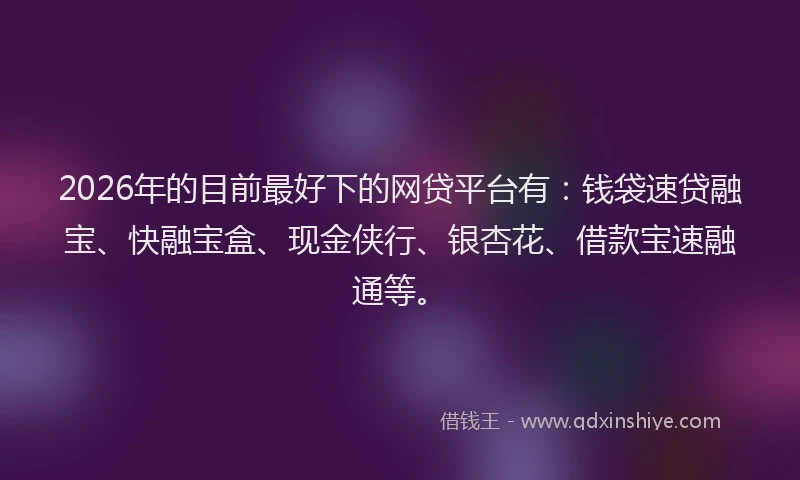 2026年的目前最好下的网贷平台有：钱袋速贷融宝、快融宝盒、现金侠行、银杏花、借款宝速融通等。