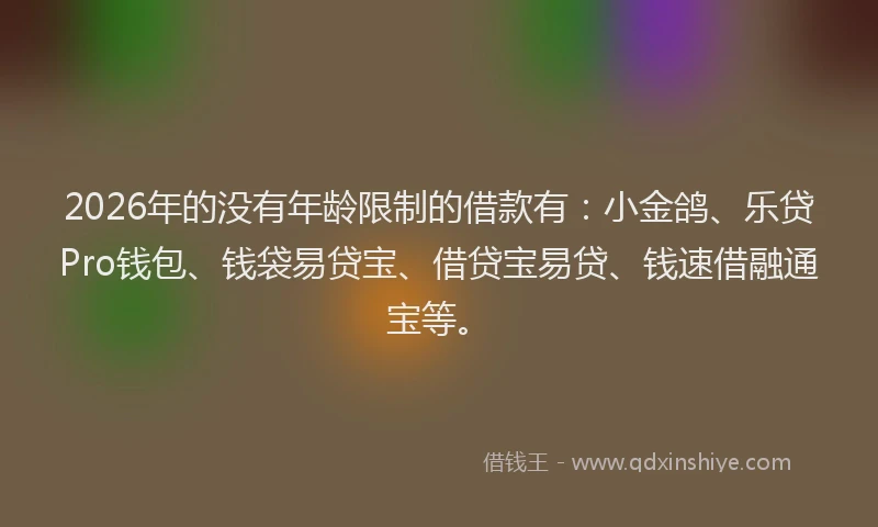 2026年的没有年龄限制的借款有：小金鸽、乐贷Pro钱包、钱袋易贷宝、借贷宝易贷、钱速借融通宝等。