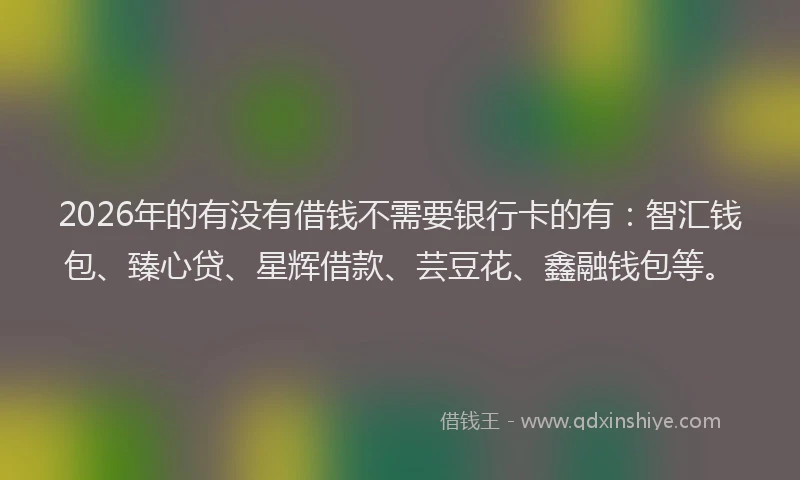 2026年的有没有借钱不需要银行卡的有:智汇钱包、臻心贷、星辉借款、芸豆花、鑫融钱包等。