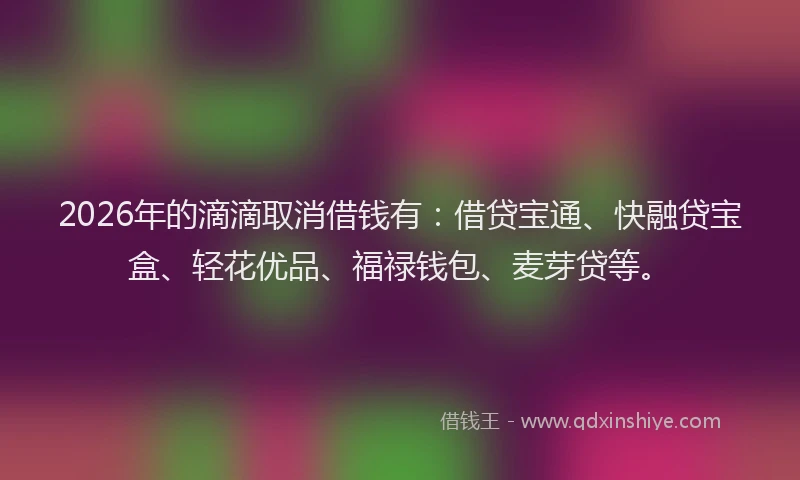2026年的滴滴取消借钱有：借贷宝通、快融贷宝盒、轻花优品、福禄钱包、麦芽贷等。