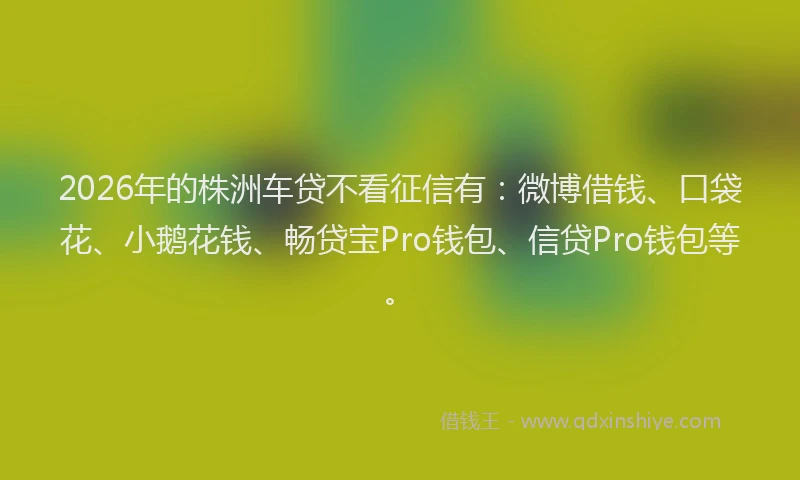 2026年的株洲车贷不看征信有：微博借钱、口袋花、小鹅花钱、畅贷宝Pro钱包、信贷Pro钱包等。