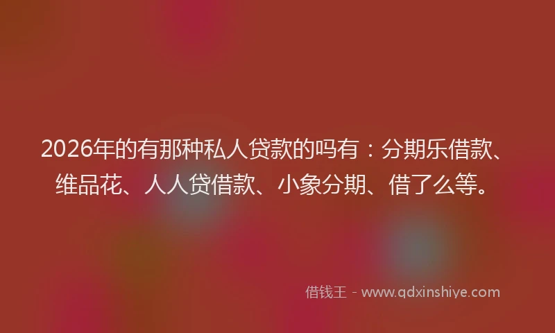 2026年的有那种私人贷款的吗有:分期乐借款、维品花、人人贷借款、小象分期、借了么等。