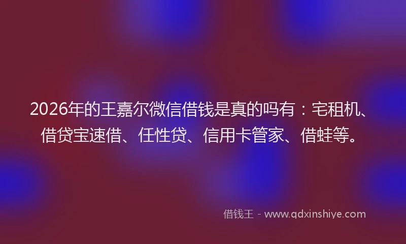 2026年的王嘉尔微信借钱是真的吗有：宅租机、借贷宝速借、任性贷、信用卡管家、借蛙等。