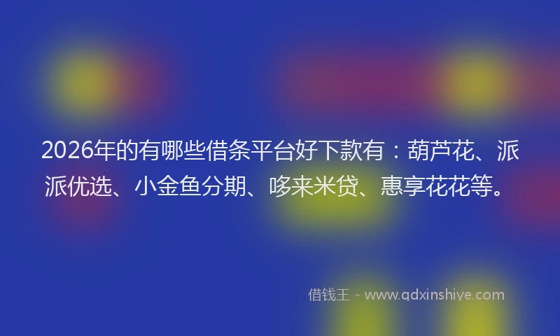 2026年的有哪些借条平台好下款有：葫芦花、派派优选、小金鱼分期、哆来米贷、惠享花花等。