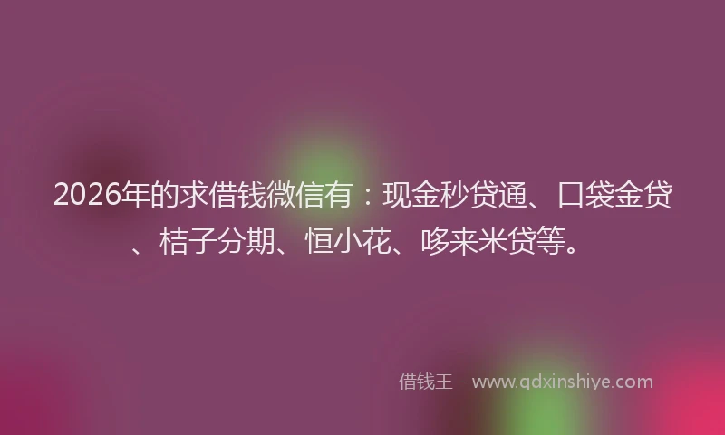 2026年的求借钱微信有：现金秒贷通、口袋金贷、桔子分期、恒小花、哆来米贷等。