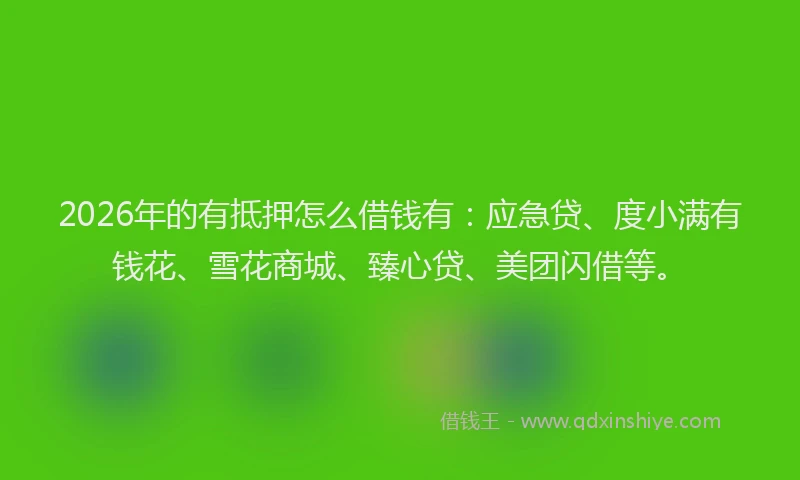 2026年的有抵押怎么借钱有：应急贷、度小满有钱花、雪花商城、臻心贷、美团闪借等。