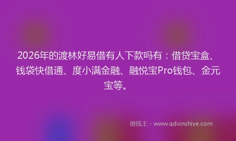 2026年的渡林好易借有人下款吗有：借贷宝盒、钱袋快借通、度小满金融、融悦宝Pro钱包、金元宝等。