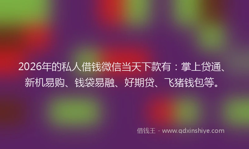 2026年的私人借钱微信当天下款有：掌上贷通、新机易购、钱袋易融、好期贷、飞猪钱包等。