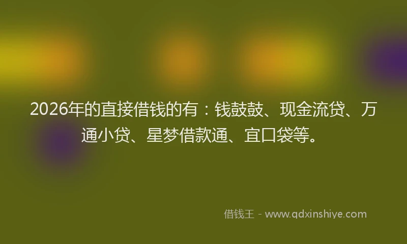 2026年的直接借钱的有：钱鼓鼓、现金流贷、万通小贷、星梦借款通、宜口袋等。
