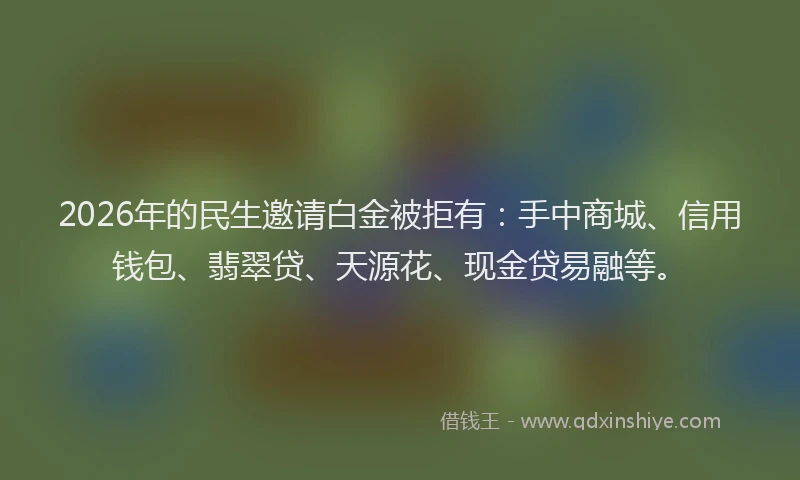 2026年的民生邀请白金被拒有：手中商城、信用钱包、翡翠贷、天源花、现金贷易融等。