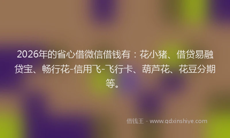 2026年的省心借微信借钱有：花小猪、借贷易融贷宝、畅行花-信用飞-飞行卡、葫芦花、花豆分期等。