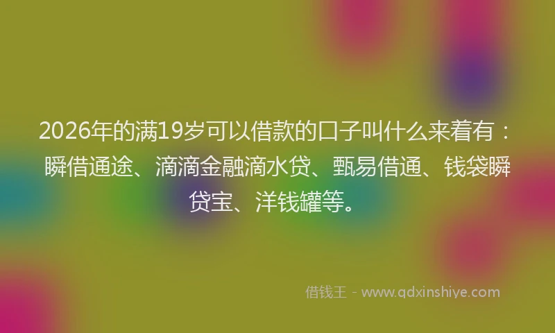 2026年的满19岁可以借款的口子叫什么来着有：瞬借通途、滴滴金融滴水贷、甄易借通、钱袋瞬贷宝、洋钱罐等。