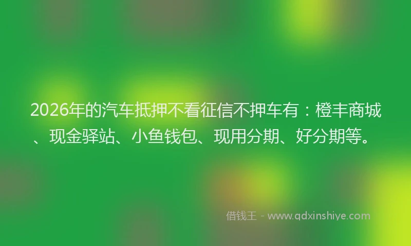 2026年的汽车抵押不看征信不押车有:橙丰商城、现金驿站、小鱼钱包、现用分期、好分期等。