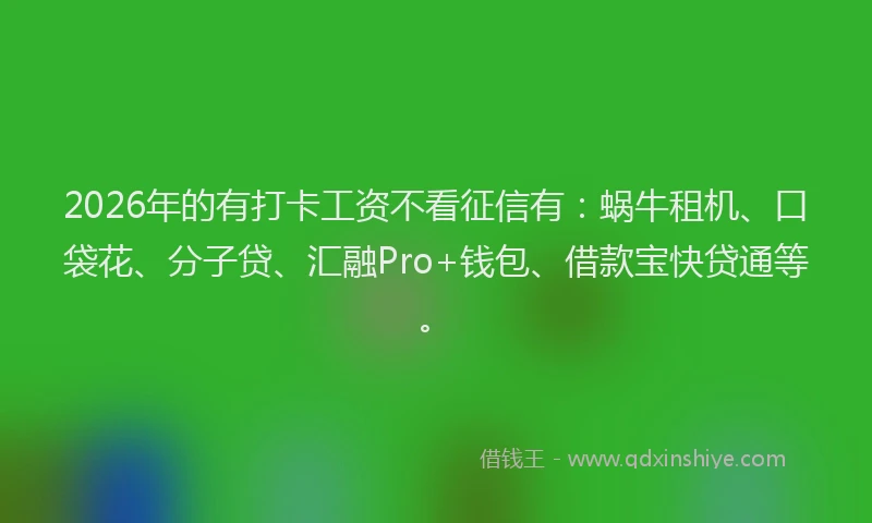 2026年的有打卡工资不看征信有：蜗牛租机、口袋花、分子贷、汇融Pro+钱包、借款宝快贷通等。