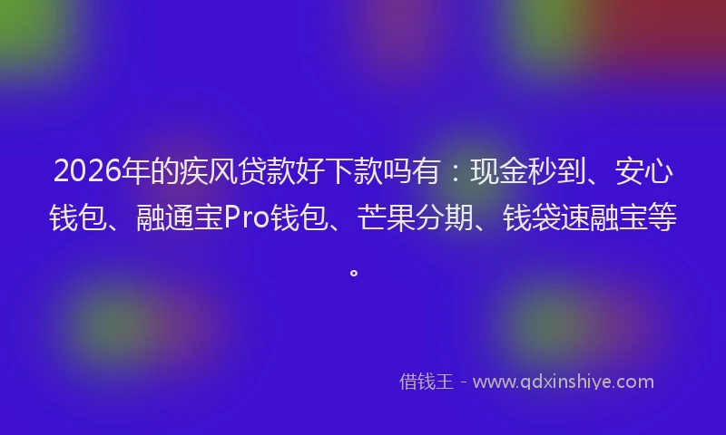 2026年的疾风贷款好下款吗有：现金秒到、安心钱包、融通宝Pro钱包、芒果分期、钱袋速融宝等。