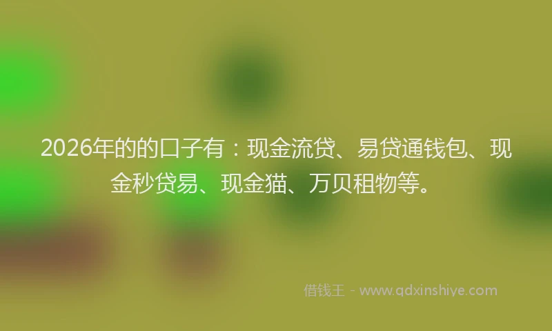 2026年的的口子有：现金流贷、易贷通钱包、现金秒贷易、现金猫、万贝租物等。