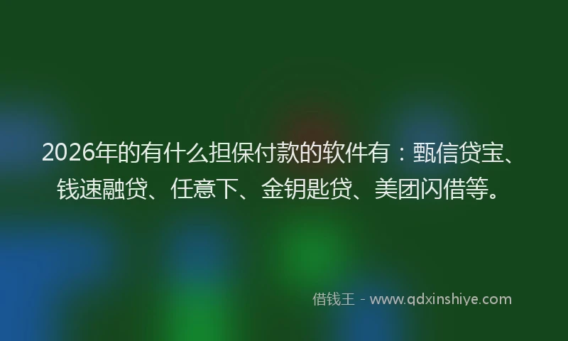 2026年的有什么担保付款的软件有:甄信贷宝、钱速融贷、任意下、金钥匙贷、美团闪借等。