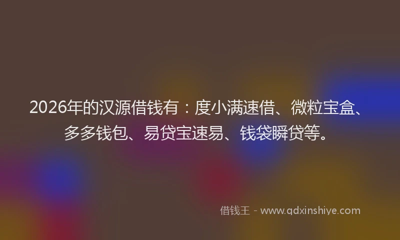 2026年的汉源借钱有：度小满速借、微粒宝盒、多多钱包、易贷宝速易、钱袋瞬贷等。