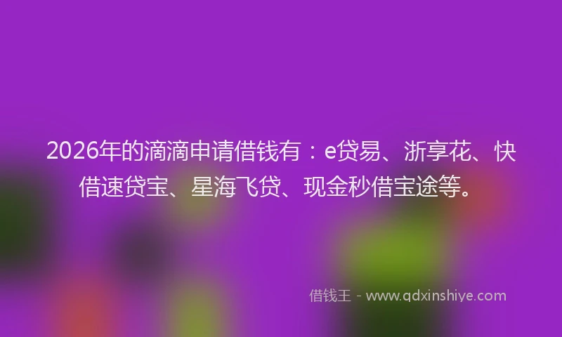 2026年的滴滴申请借钱有：e贷易、浙享花、快借速贷宝、星海飞贷、现金秒借宝途等。