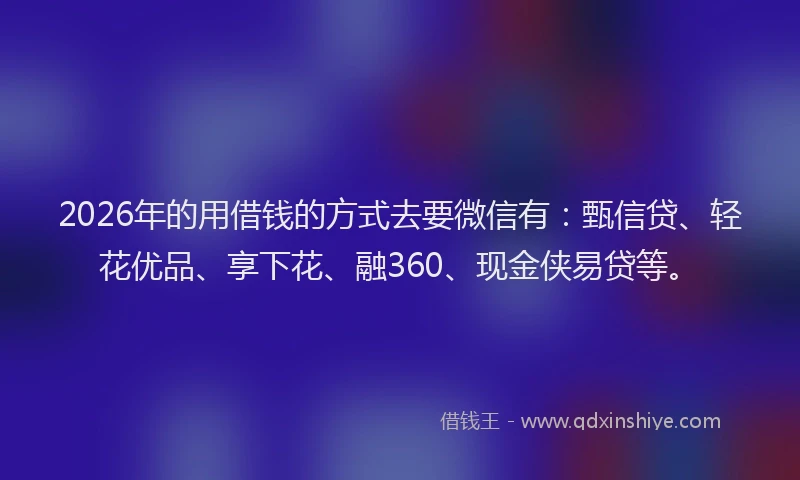 2026年的用借钱的方式去要微信有：甄信贷、轻花优品、享下花、融360、现金侠易贷等。