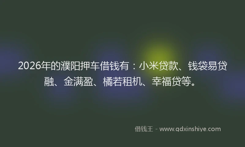 2026年的濮阳押车借钱有：小米贷款、钱袋易贷融、金满盈、橘若租机、幸福贷等。