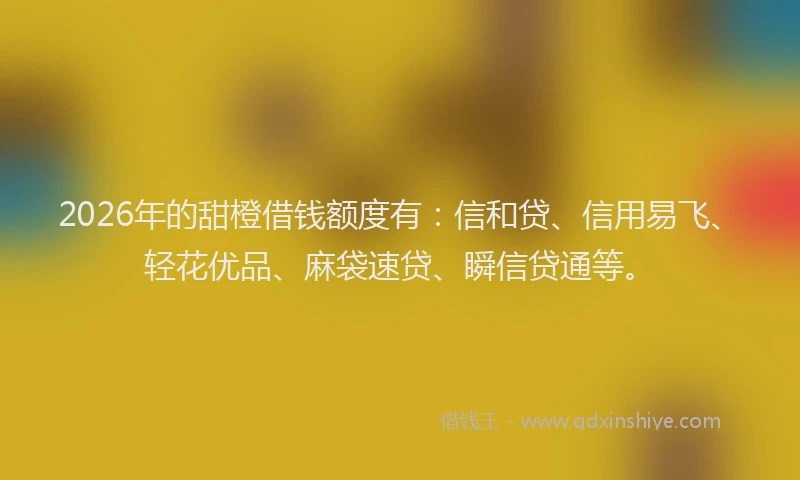 2026年的甜橙借钱额度有：信和贷、信用易飞、轻花优品、麻袋速贷、瞬信贷通等。