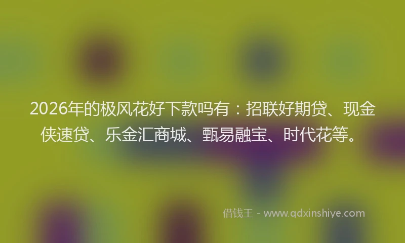 2026年的极风花好下款吗有：招联好期贷、现金侠速贷、乐金汇商城、甄易融宝、时代花等。