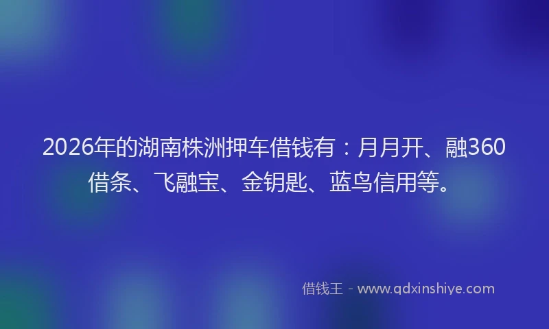 2026年的湖南株洲押车借钱有：月月开、融360借条、飞融宝、金钥匙、蓝鸟信用等。