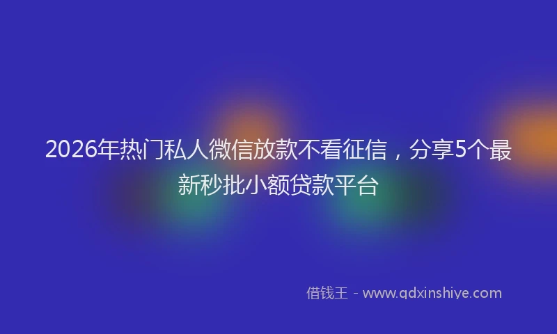 2026年热门私人微信放款不看征信，分享5个最新秒批小额贷款平台