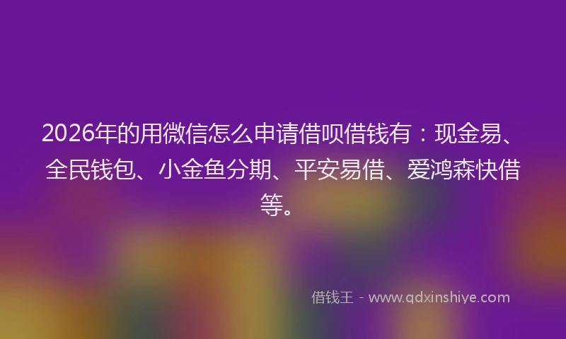 2026年的用微信怎么申请借呗借钱有:现金易、全民钱包、小金鱼分期、平安易借、爱鸿森快借等。