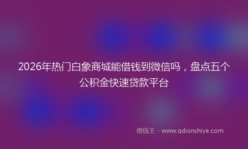 2026年热门白象商城能借钱到微信吗，盘点五个公积金快速贷款平台