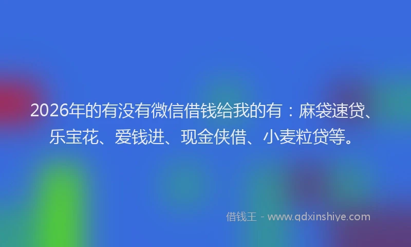 2026年的有没有微信借钱给我的有：麻袋速贷、乐宝花、爱钱进、现金侠借、小麦粒贷等。