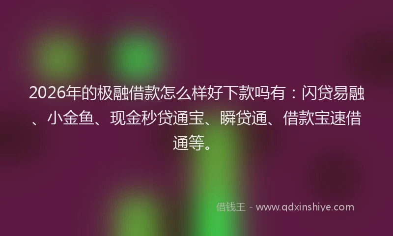 2026年的极融借款怎么样好下款吗有：闪贷易融、小金鱼、现金秒贷通宝、瞬贷通、借款宝速借通等。