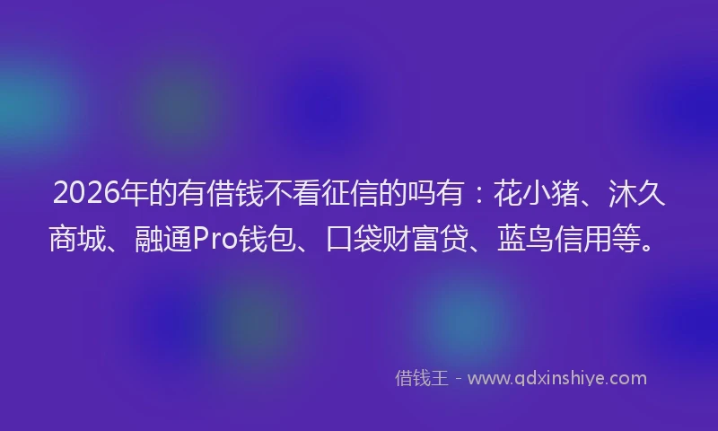 2026年的有借钱不看征信的吗有：花小猪、沐久商城、融通Pro钱包、口袋财富贷、蓝鸟信用等。